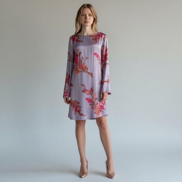 Leith Dresses & Skirts - Leith Lavender Floral Satin Shift Dress Size Large, Purple Pink Floral Dress